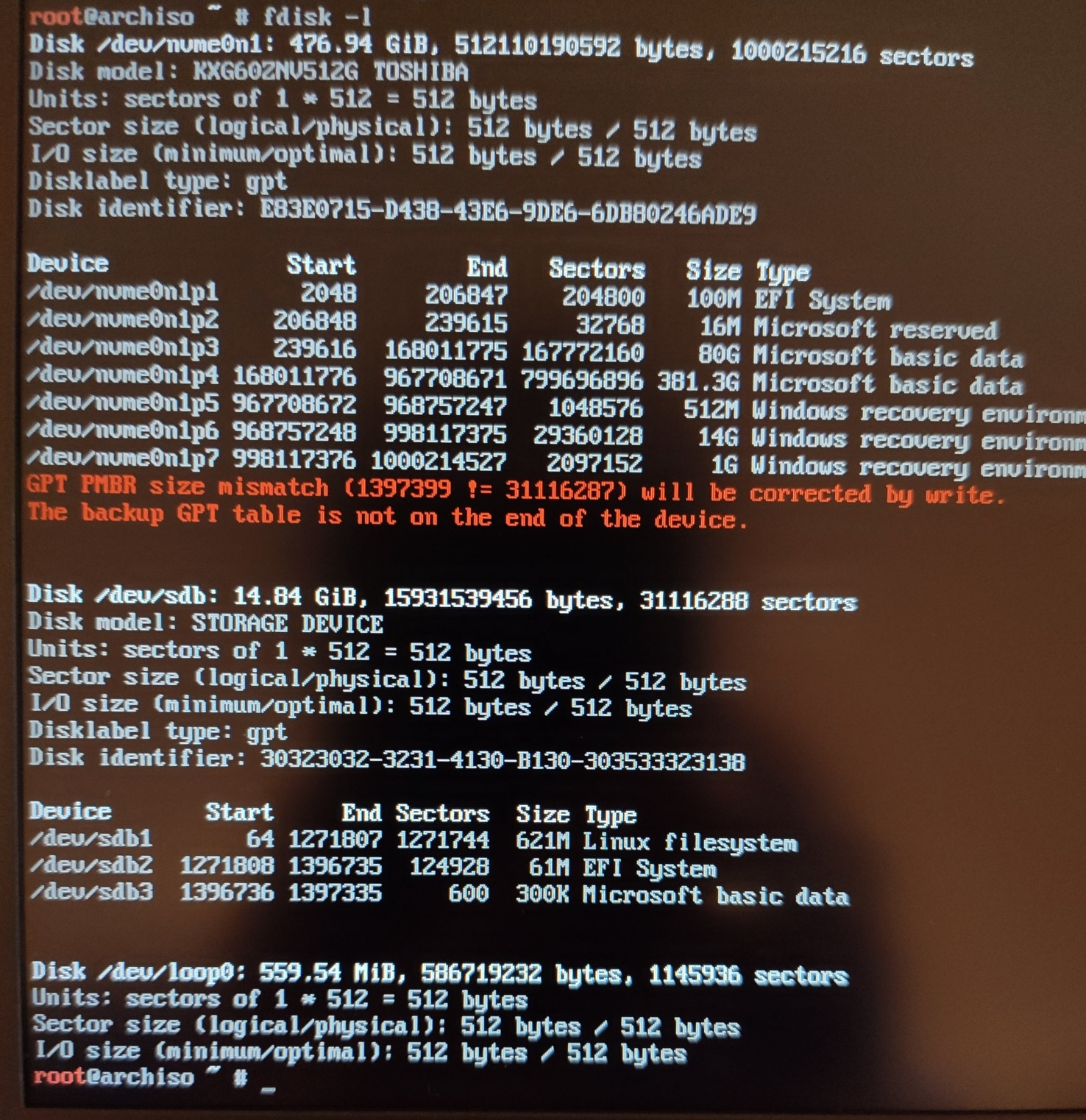 Original partition table